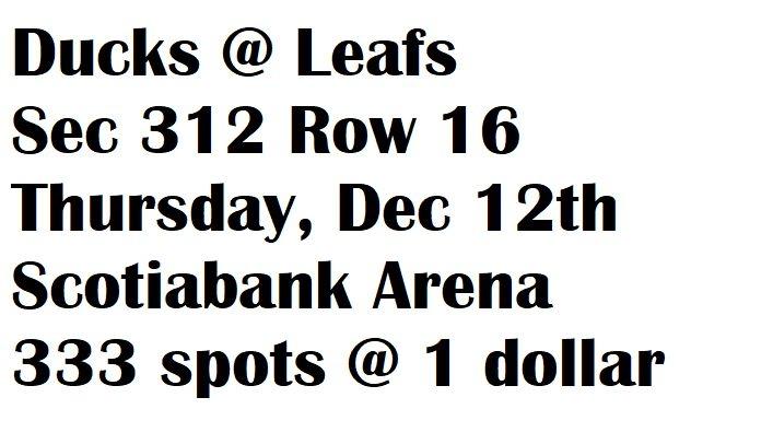 Ducks @ Leafs - 1 dollar!