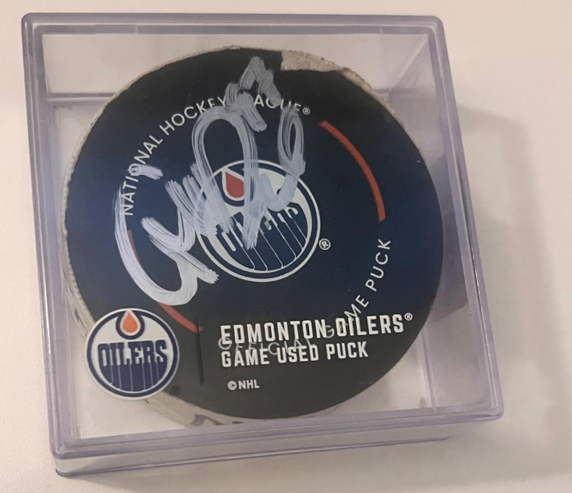 McDavid Hat Trick Puck Auto