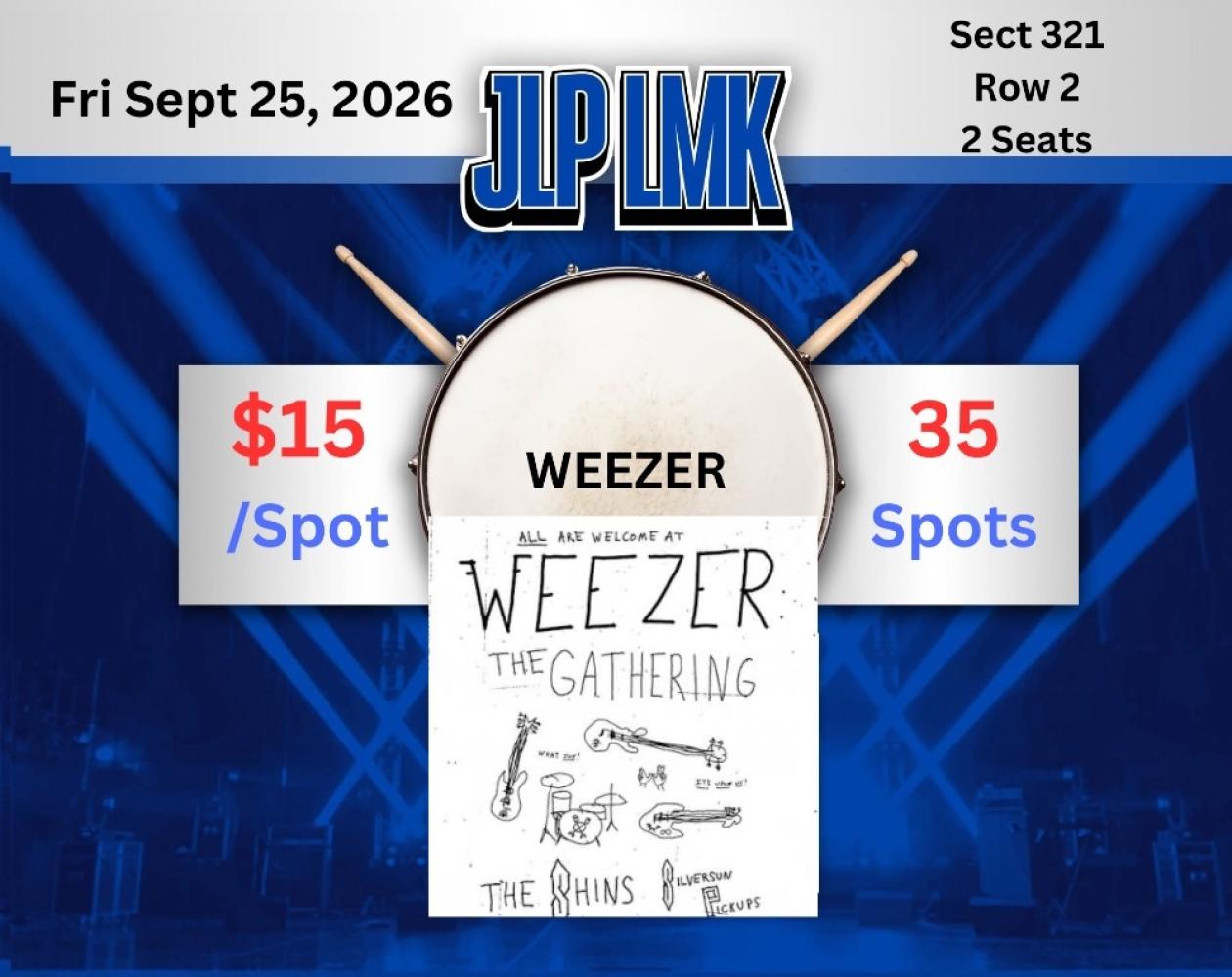 WEEZER Sect 321 Row 2 Pair